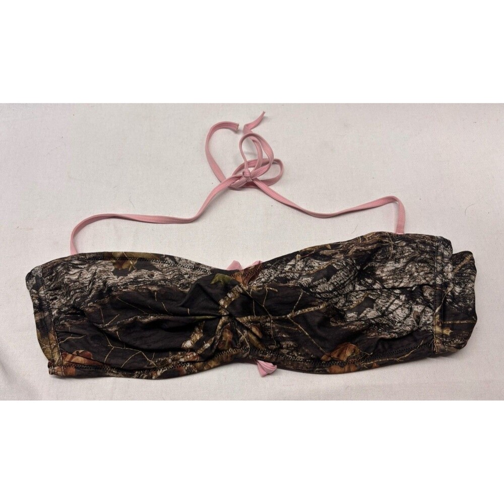 Wilderness Dreams Camo Bikini Top Womens XL Pink Tie Halter Bandeau Swim Top